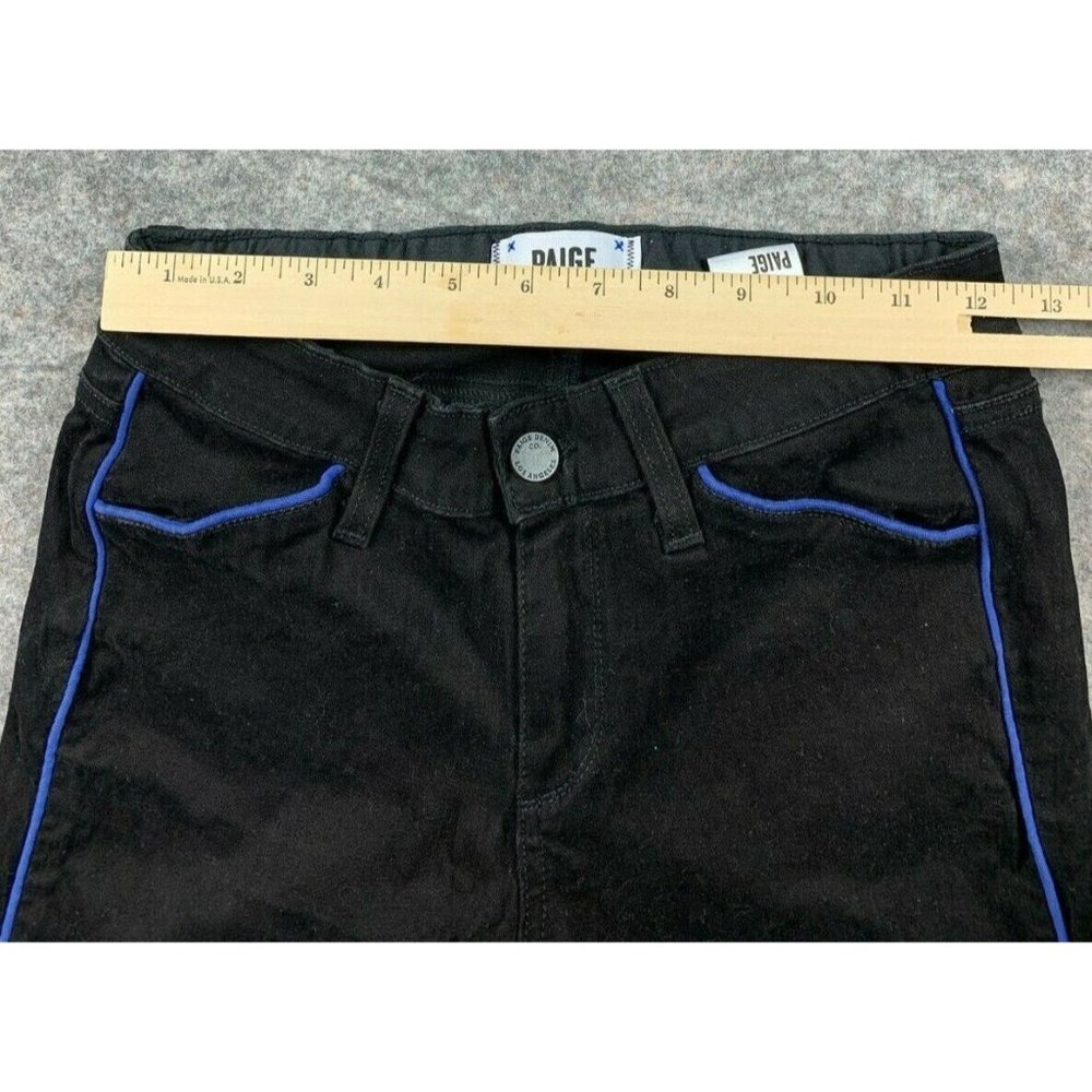 Womens 28 Paige Black Skinny Jeans Pants with Blue Piping Zip Button Pockets - Picture 12 of 12